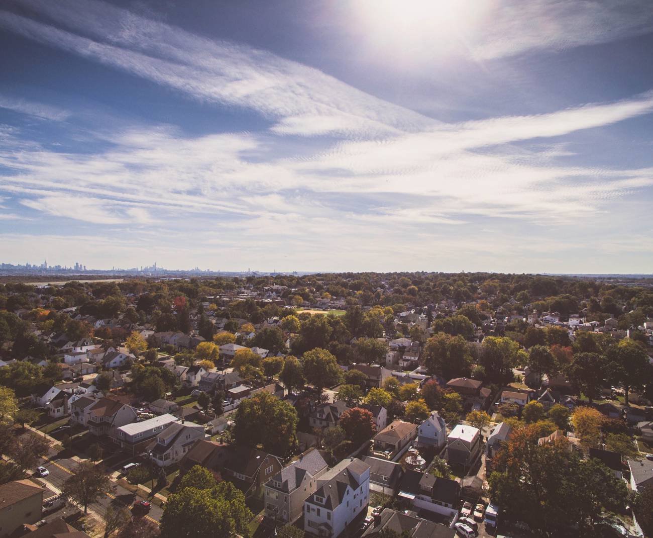 Neighborhood with blue skies