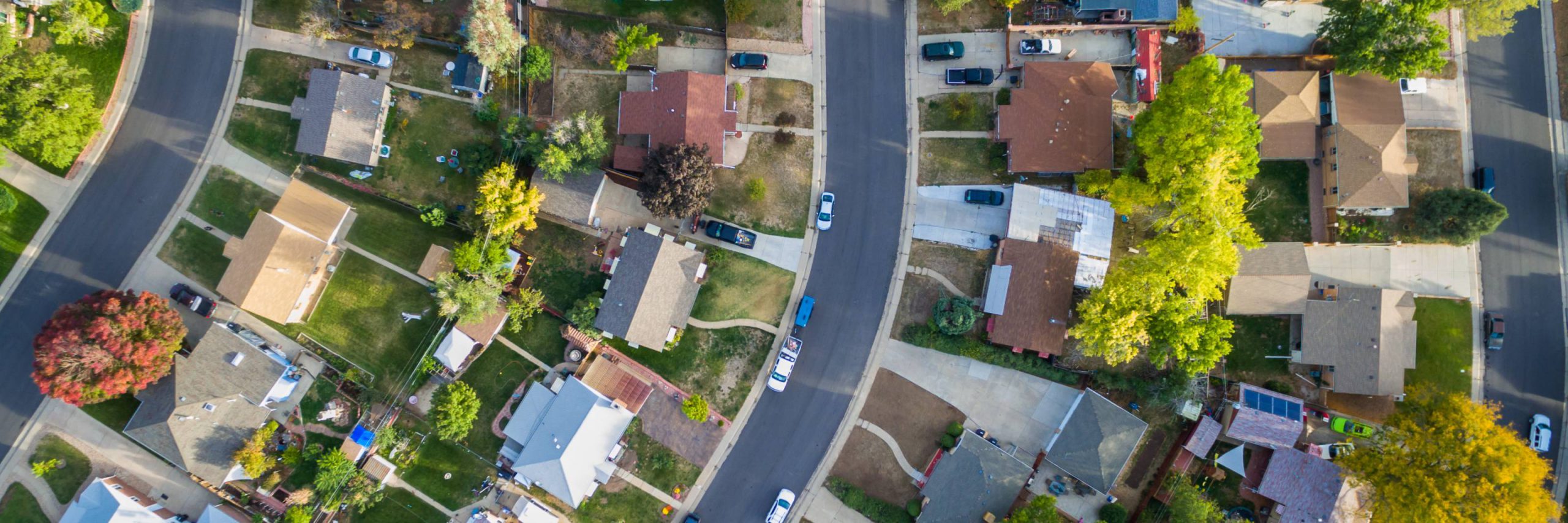 Looking down at houses from the sky